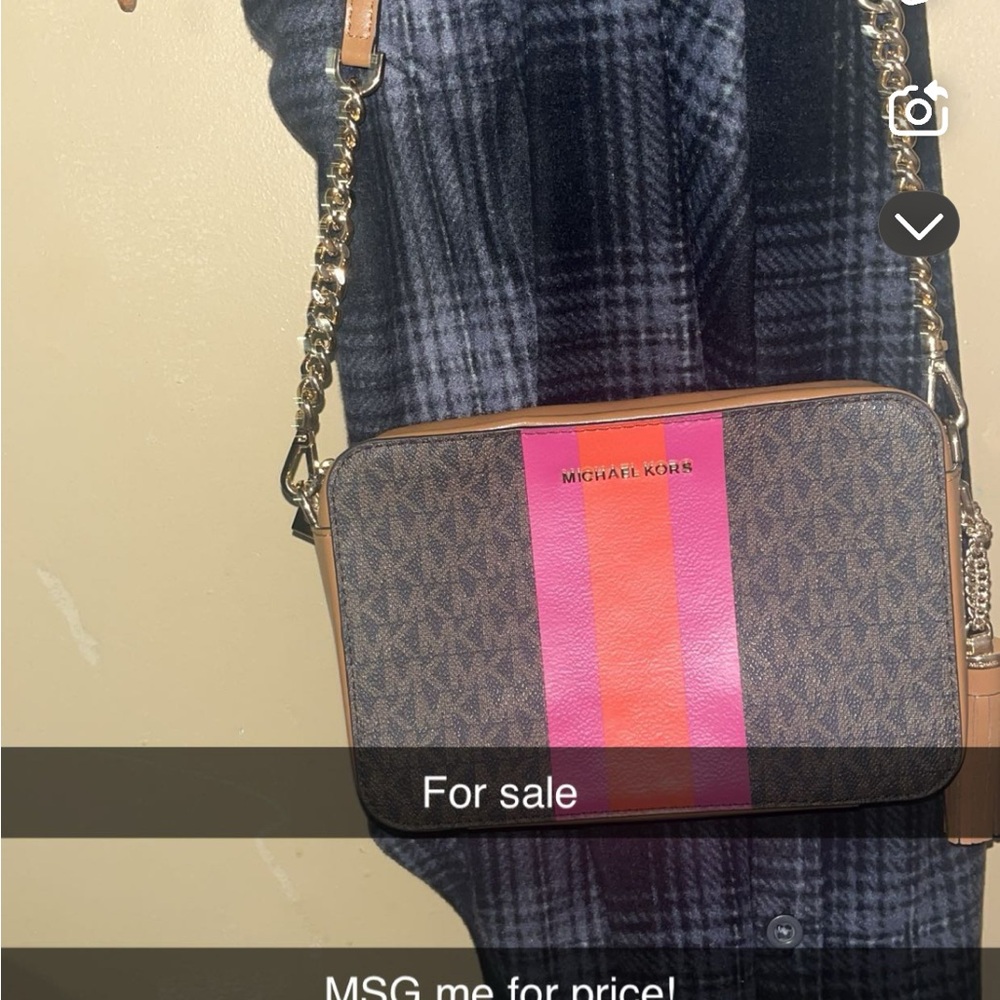 Michael Kors Brown and Pink Stripe Crossbody